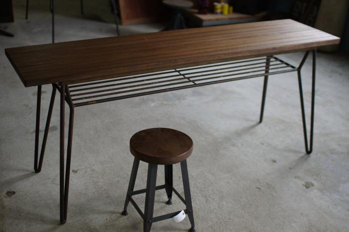 古材と鉄脚の長テーブル/作業台