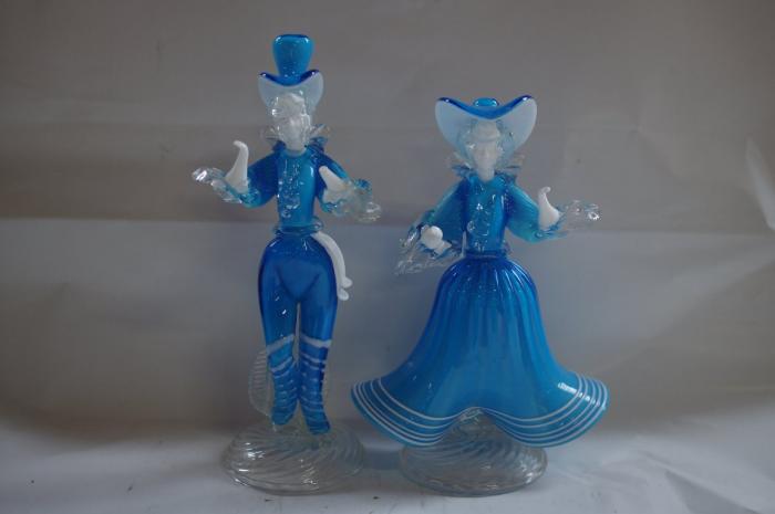 ベネチアンガラス ペア人形 青ガラス製 ▼ヴェネチアンガラス貴公子貴婦人