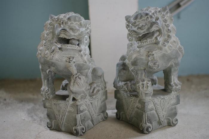 逸品!石彫り 獅子一対/狛犬/計17キロ▼天然石唐獅子中国美術古玩